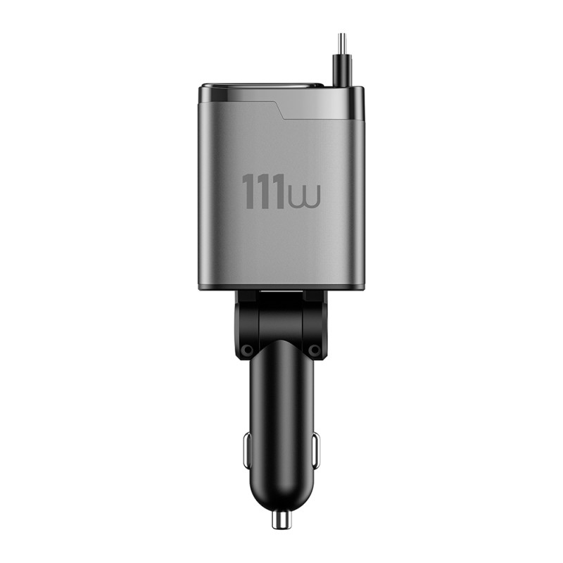Wiwu Wi-CC034 Type-C + USB-A Hızlı Şarj Özellikli GaN Teknolojili Dahili Kablolu Araç Şarj Aleti 111W - 3