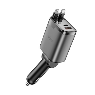 Wiwu Wi-CC034 Type-C + USB-A Hızlı Şarj Özellikli GaN Teknolojili Dahili Kablolu Araç Şarj Aleti 111W - 6