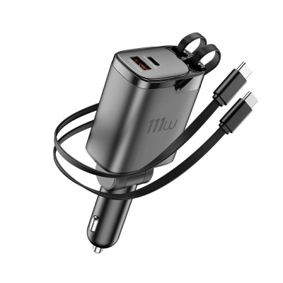 Wiwu Wi-CC034 Type-C + USB-A Hızlı Şarj Özellikli GaN Teknolojili Dahili Kablolu Araç Şarj Aleti 111W - 7