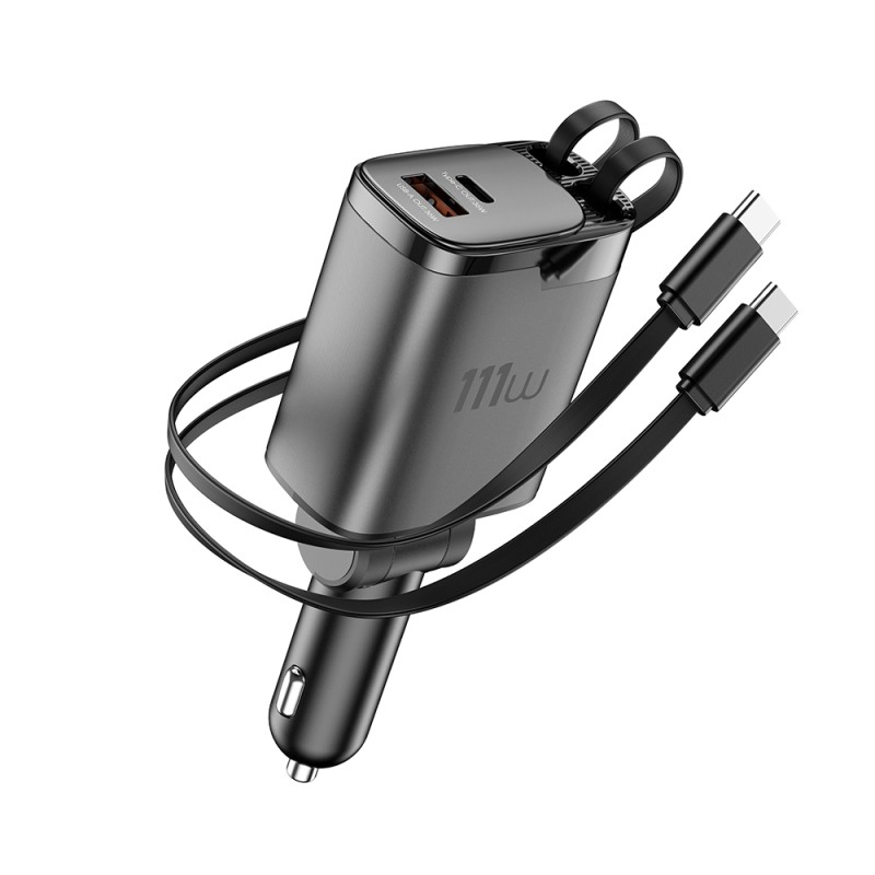 Wiwu Wi-CC034 Type-C + USB-A Hızlı Şarj Özellikli GaN Teknolojili Dahili Kablolu Araç Şarj Aleti 111W - 7
