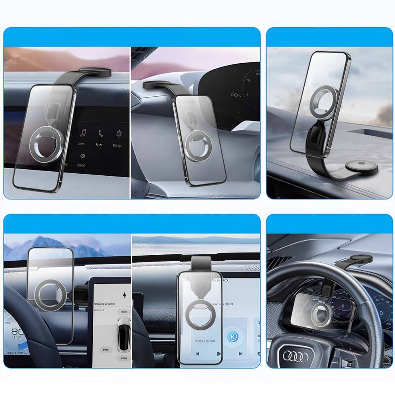 Wiwu Wi-CH053 Mago Serisi Magnetik M-safe Uyumlu Bükülebilen Eğimi ve Düz Zemin Araç Telefon Tutacağı - 2