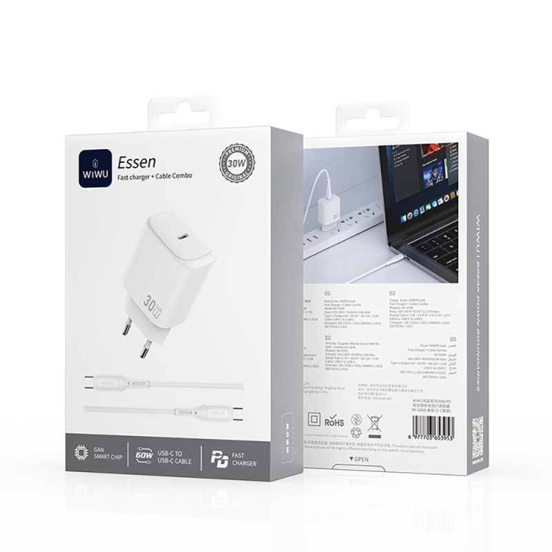 Wiwu Wi-G008 Essen Series GaN Tech PD Fast Charging Head Type-C to Type-C PD 30W Wired Charging Set - 14
