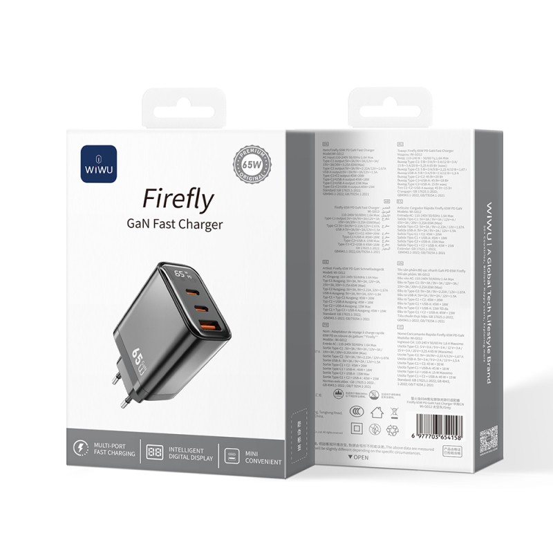 Wiwu Wi-G012 Firefly Series Dual Type-C PD & USB-A GaN Technology Fast Charging Head 65W - 3
