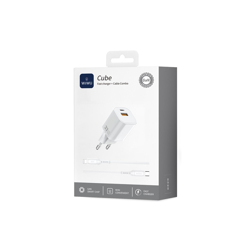 Wiwu Wi-G018 Cube Series Type-C to Lightning GaN Tech PD Fast Charging Wired Charger Set 33W - 6