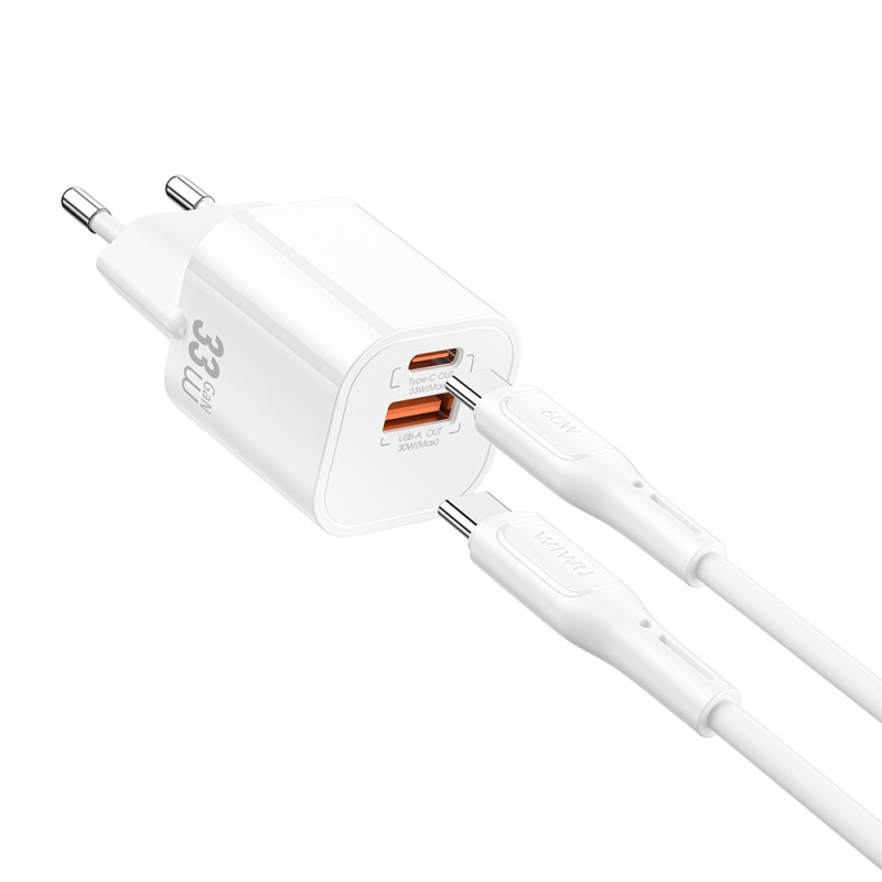 Wiwu Wi-G018 Cube Series Type-C to Type-C GaN Tech PD Fast Charging Wired Charger Set 33W - 1