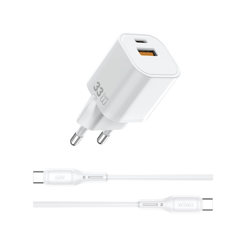 Wiwu Wi-G018 Cube Series Type-C to Type-C GaN Tech PD Fast Charging Wired Charger Set 33W - 4