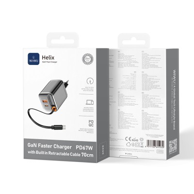 Wiwu Wi-G020 Helix Series GaN Technology Fast Charging Head USB-A to Type-C PD 67W Type-C Wired Charging Set - 3