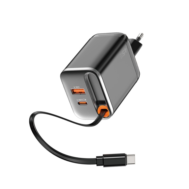 Wiwu Wi-G021 Helix Series GaN Technology Fast Charging Head USB-A to Type-C PD 45W Type-C Wired Charging Set - 1