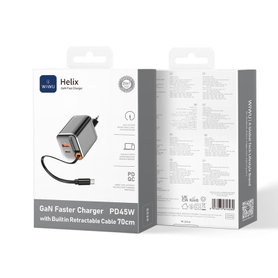 Wiwu Wi-G021 Helix Series GaN Technology Fast Charging Head USB-A to Type-C PD 45W Type-C Wired Charging Set - 4