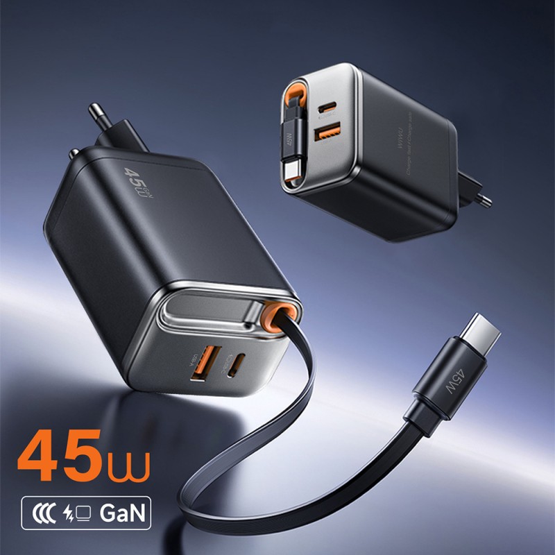 Wiwu Wi-G021 Helix Series GaN Technology Fast Charging Head USB-A to Type-C PD 45W Type-C Wired Charging Set - 3