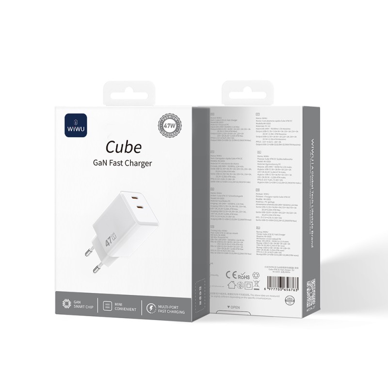 Wiwu Wi-G025 Cube Serisi Dual Type-C PD GaN Teknolojili Hızlı Şarj Başlığı 47W - 5