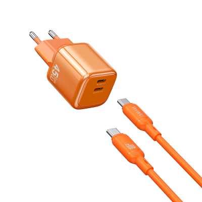 Wiwu Wi-G025 Cube Serisi Type-C to Type-C GaN Tech Hızlı Şarj Özellikli Kablolu Şarj Seti 45W - Wiwu