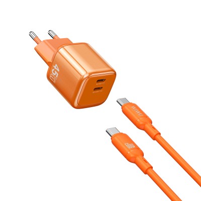 Wiwu Wi-G025 Cube Serisi Type-C to Type-C GaN Tech Hızlı Şarj Özellikli Kablolu Şarj Seti 45W - Wiwu