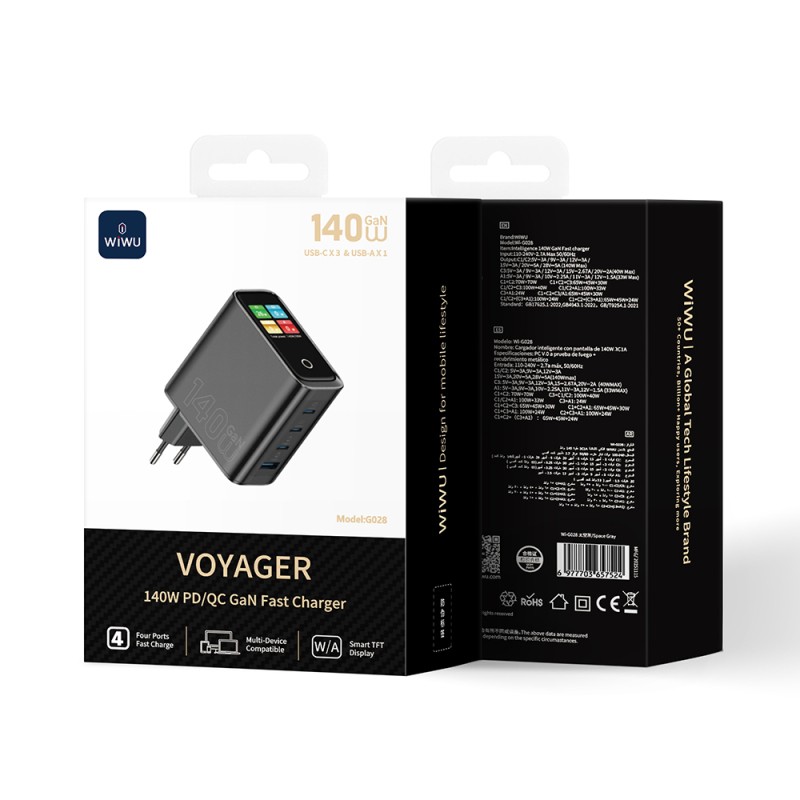 Wiwu Wi-G028 Voyager Series GaN Technology PD/QC Fast Charging Head with TFT Display 140W - 4