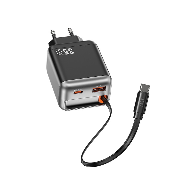 Wiwu Wi-G029 Helix Serisi GaN Teknolojili Hızlı Şarj Başlığı USB-A to Type-C PD 35W Type-C Kablolu Şarj Seti - 3