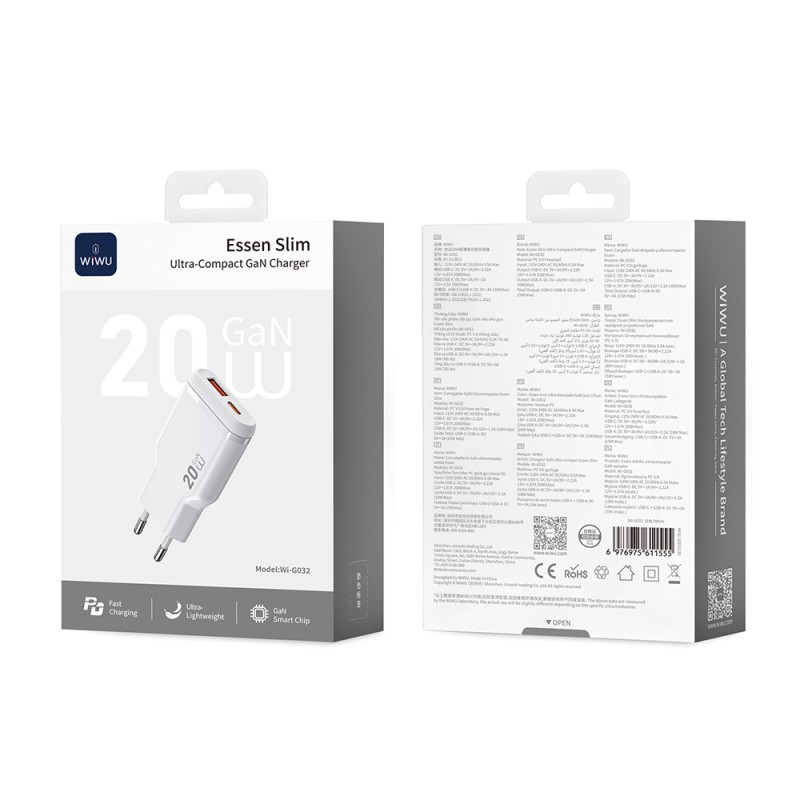 Wiwu Wi-G032 Essen Slim Serisi GaN Tech PD Hızlı Şarj Özellikli Şarj Başlığı 20W - 8