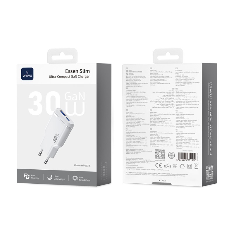 Wiwu Wi-G033 Essen Slim Serisi GaN Tech PD Hızlı Şarj Özellikli Şarj Başlığı 30W - 8