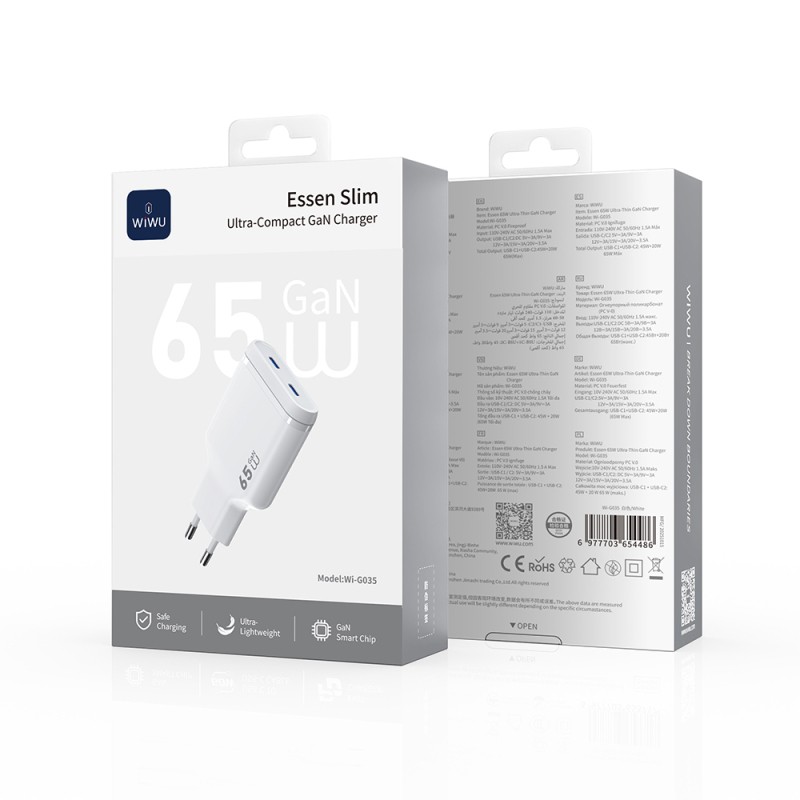 Wiwu Wi-G035 Essen Slim Serisi GaN Tech PD Hızlı Şarj Özellikli Şarj Başlığı 65W - 7
