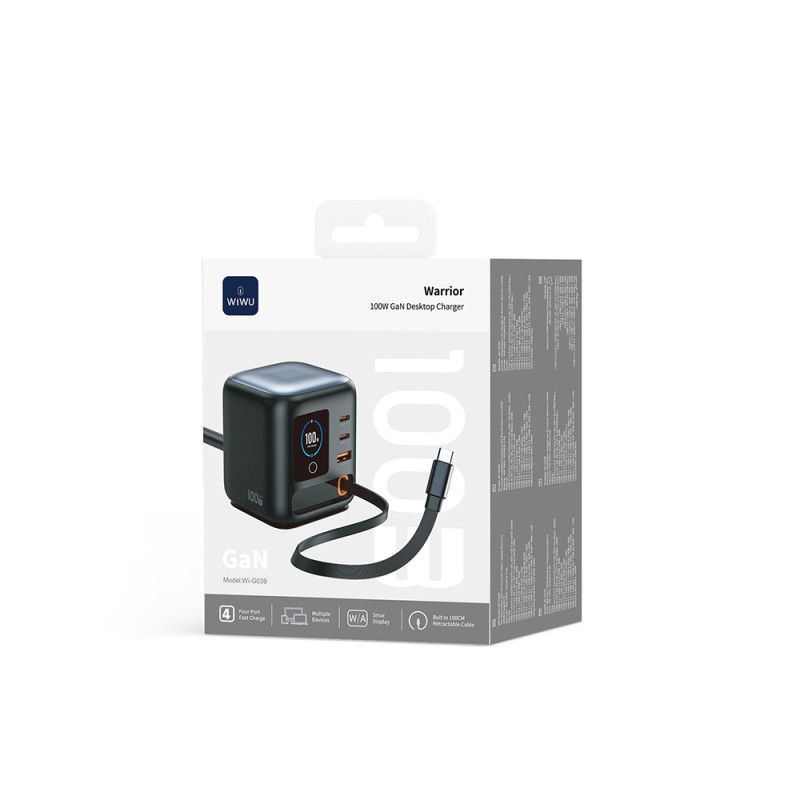 Wiwu Wi-G039 GaN Teknolojili Type-C Kablolu 4 Portlu Masaüstü Şarj İstasyonu 100W - 7