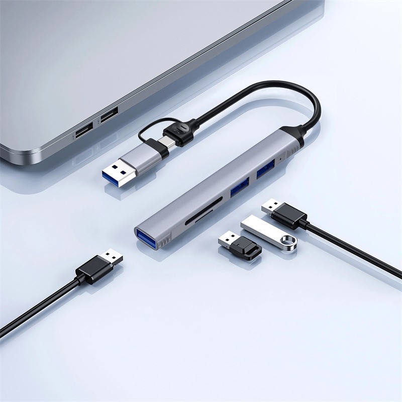 Wiwu Wi-HB003 Zolo Serisi USB3.0 + USB2.0 + SD/TF Bağlantılı Type-C USB-A 5in1 Hub - 6