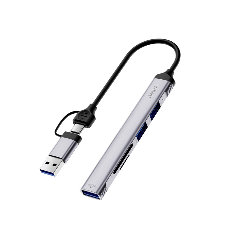 Wiwu Wi-HB003 Zolo Serisi USB3.0 + USB2.0 + SD/TF Bağlantılı Type-C USB-A 5in1 Hub - Gri