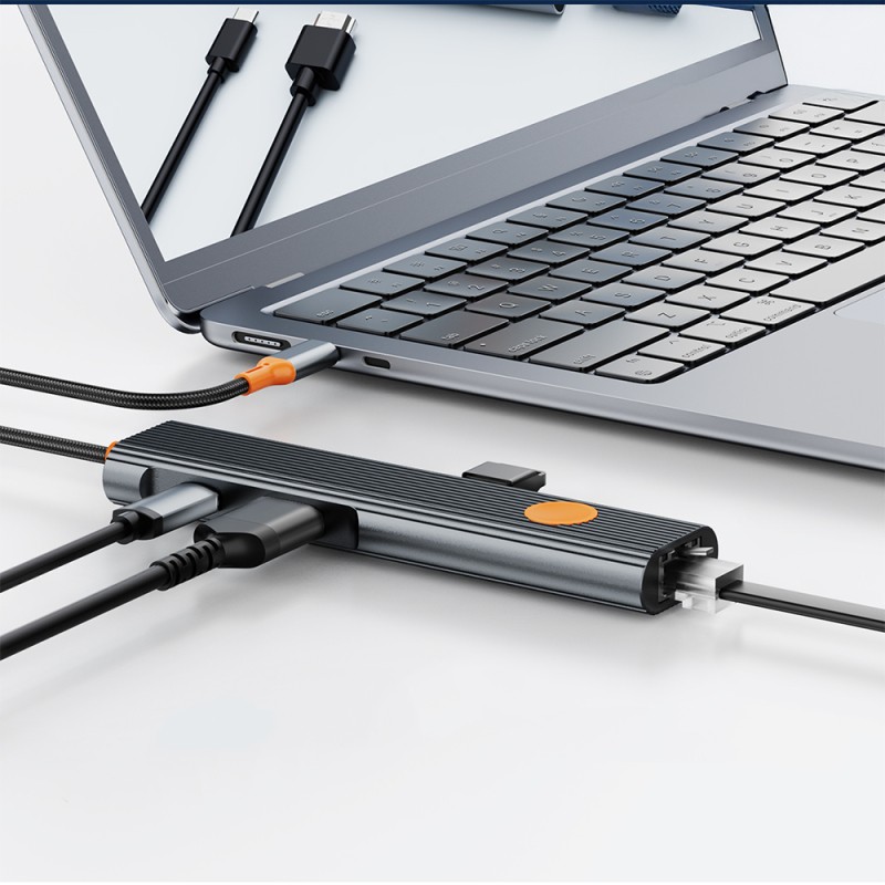 Wiwu Wi-HB005 Travel Serisi 5in1 HDMI (4K@60Hz) Girişli + RJ45 + 100W PD Type-C Hub Bağlantı İstasyonu - 5
