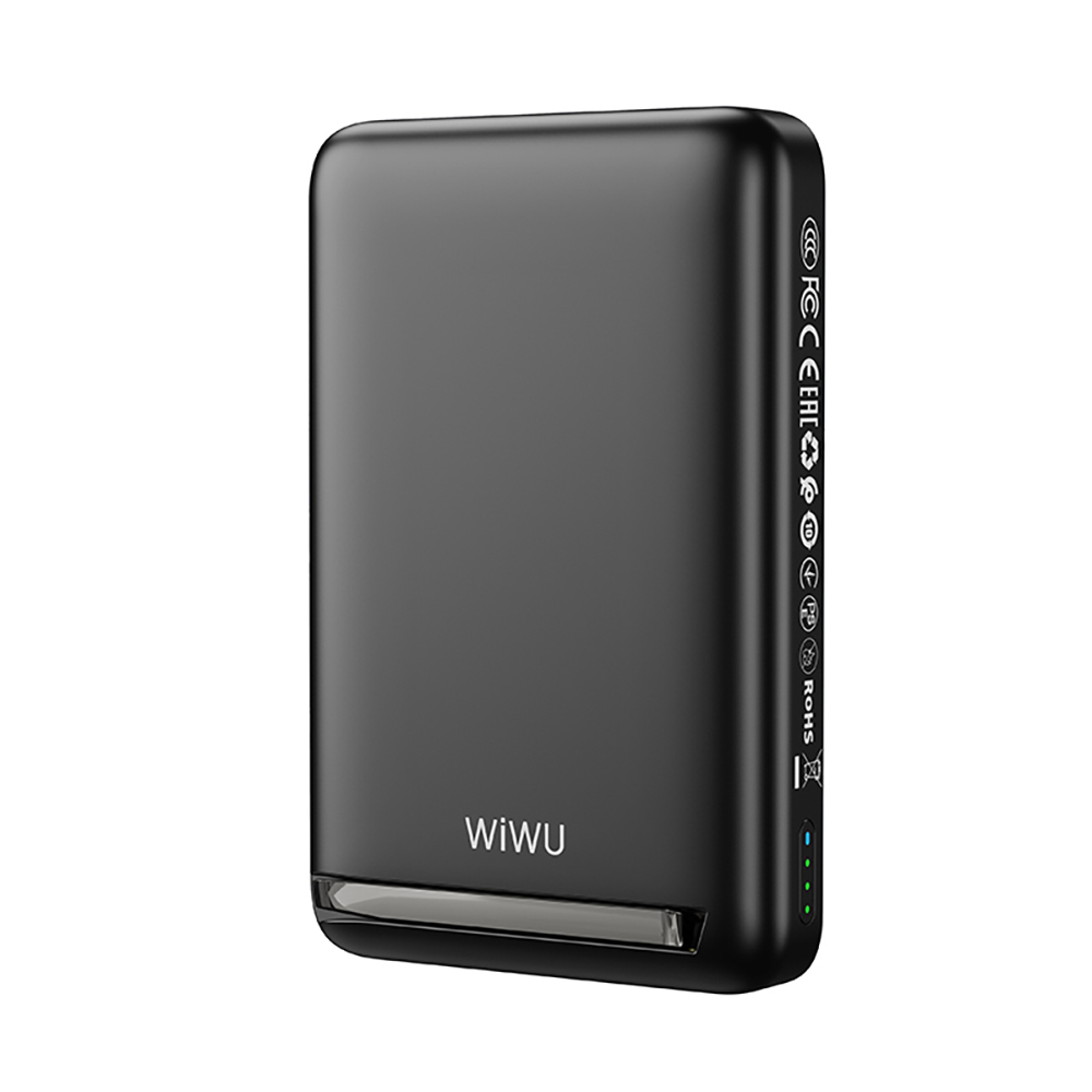 Wiwu Wi-P043 LED Işık Göstergeli Standlı Taşınabilir M-safe Wireless Powerbank 10.000mAh 15W - Siyah