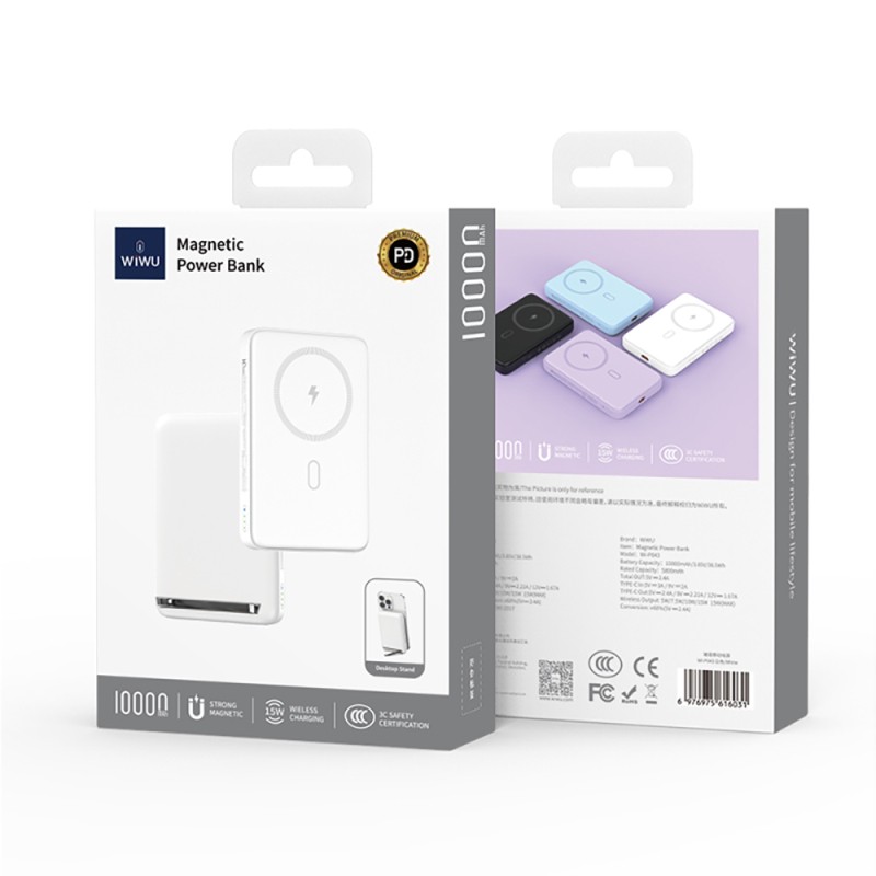 Wiwu Wi-P043 LED Işık Göstergeli Standlı Taşınabilir M-safe Wireless Powerbank 10.000mAh 15W - 14