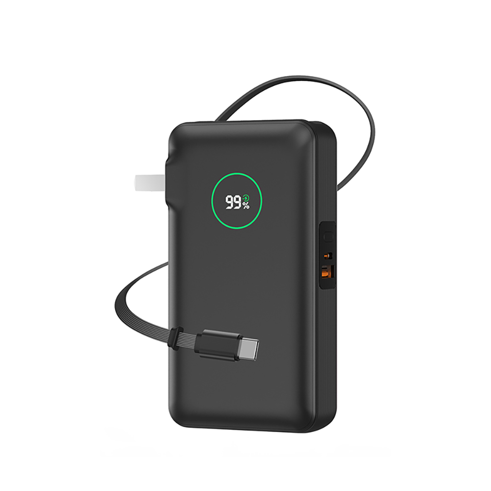 Wiwu Wi-P049 Noble Serisi Type-C Kablolu Dijital LED Göstergeli Powerbank PD 35W 10000mAh - Siyah