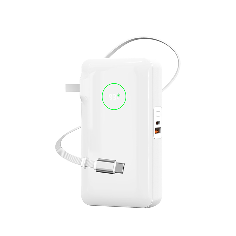 Wiwu Wi-P049 Noble Serisi Type-C Kablolu Dijital LED Göstergeli Powerbank PD 35W 10000mAh - Beyaz