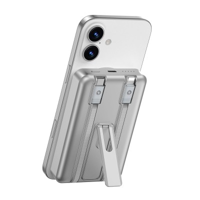 Wiwu Wi-P056 Taşınabilir Wireless Şarj ve PD Hızlı Şarj Özellikli Powerbank 15W 10000mAh Gri
