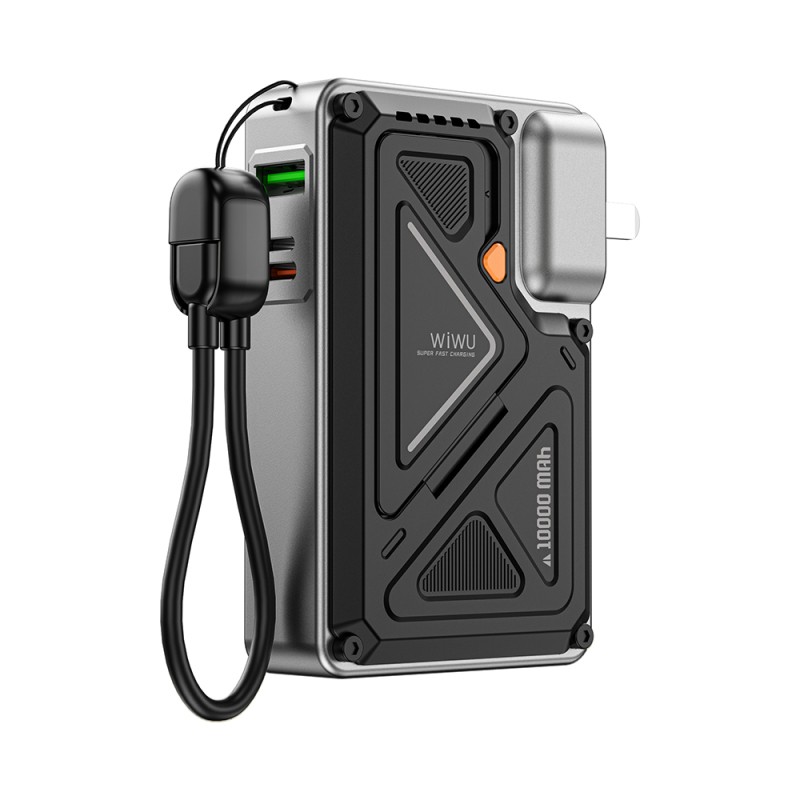 Wiwu Wi-P057 Knight Serisi Taşınabilir Wireless Type-C ve Lightning Kablolu Standlı PD Powerbank 35W 10000mAh - 13