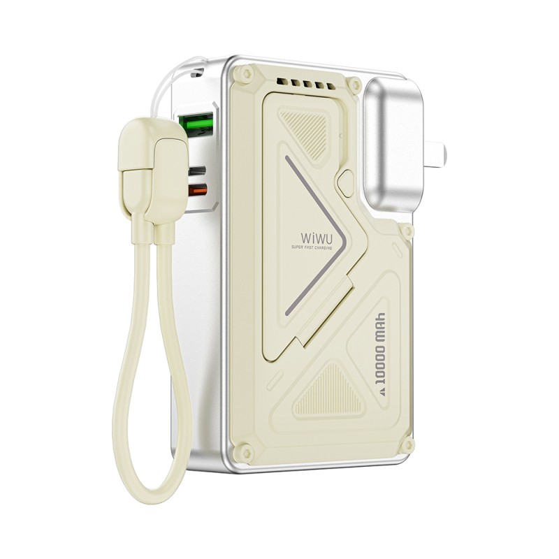 Wiwu Wi-P057 Knight Serisi Taşınabilir Wireless Type-C ve Lightning Kablolu Standlı PD Powerbank 35W 10000mAh - 7