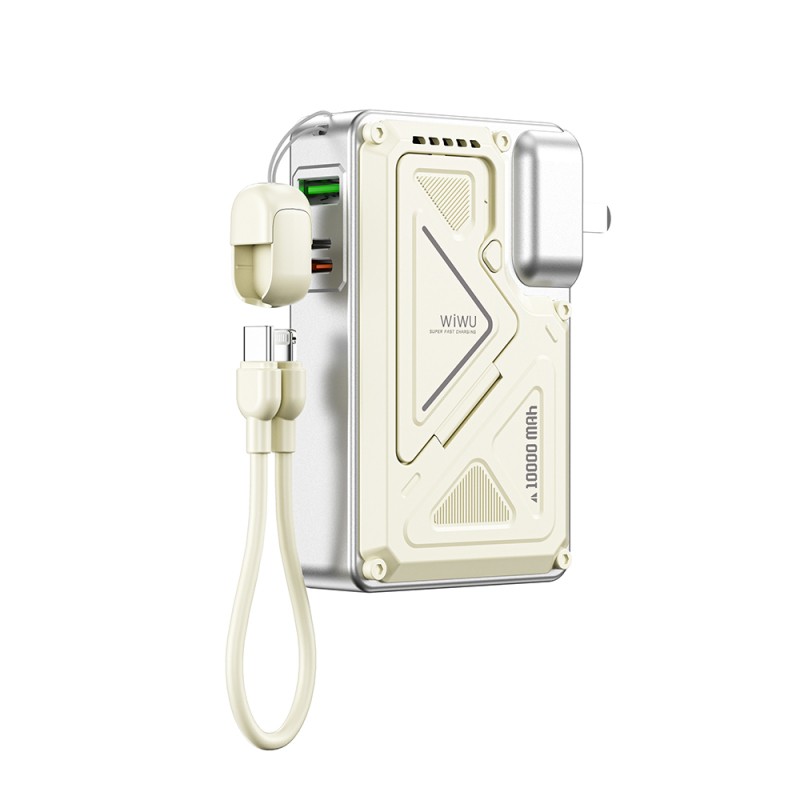 Wiwu Wi-P057 Knight Serisi Taşınabilir Wireless Type-C ve Lightning Kablolu Standlı PD Powerbank 35W 10000mAh - 3