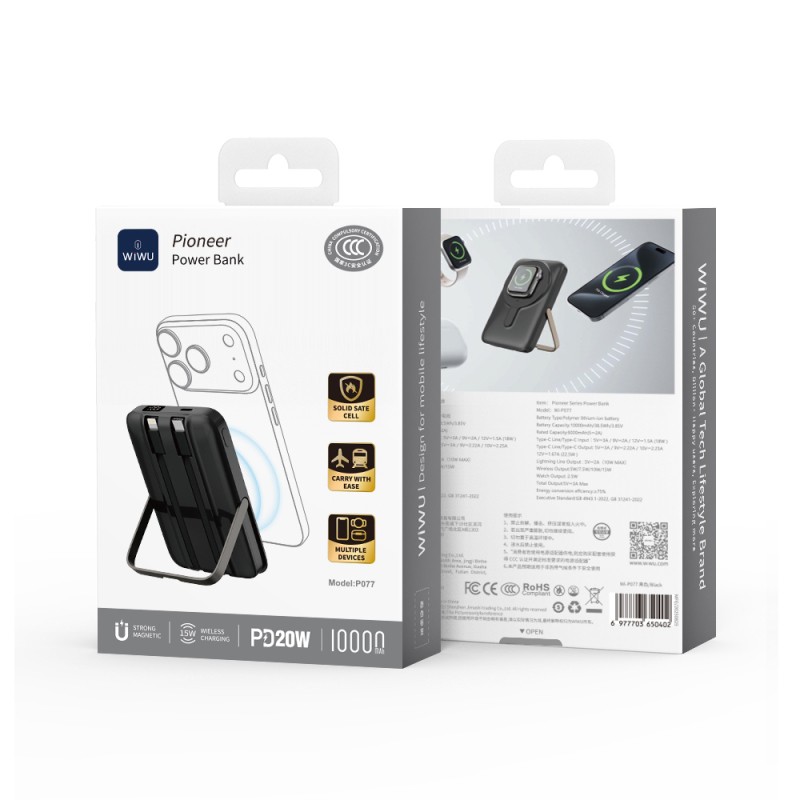Wiwu Wi-P077 Pionner Series Portable Wireless Charging and PD 20W Fast Charging Stand Power Bank 15W 10000mAh - 13