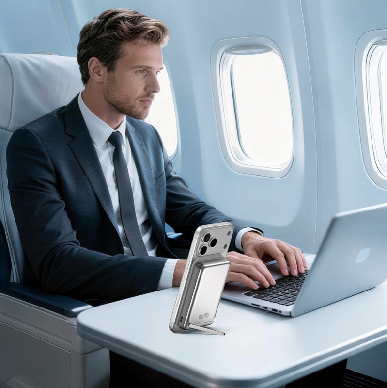 Wiwu Wi-P090 Mag Pro Serisi Qi2 Şarj Teknolojili Standlı 45W Taşınabilir M-safe Wireless Powerbank 10.000mAh - 5