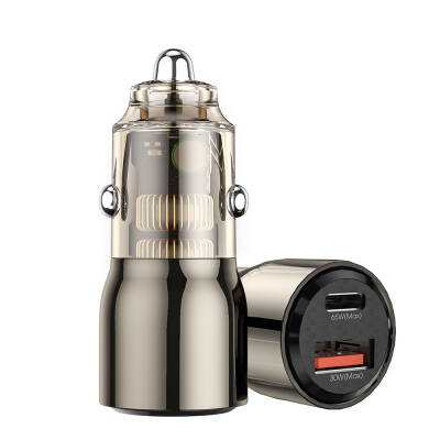 Wiwu Wi-QC012 Geek Series Transparent Design Car Charger with Type-C + USB-A Fast Charging Features 95W - Wiwu