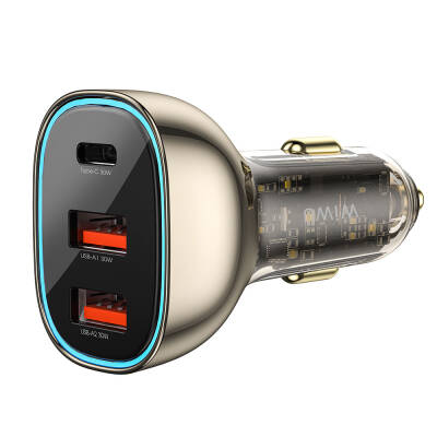 Wiwu Wi-QC013 Geek Series Type-C + Dual USB-A Fast Charging Featured Transparent Design Car Charger 90W - Wiwu