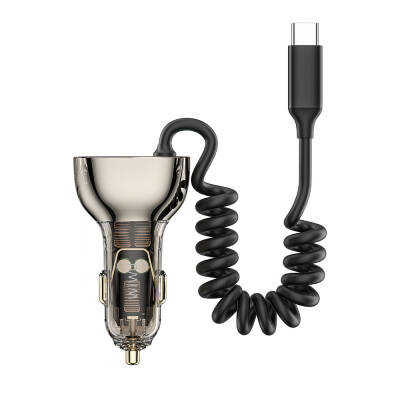 Wiwu Wi-QC016 Geek Series Type-C + Type-C Wired + USB-A Fast Charging Featured Transparent Design Car Charger 90W - Wiwu