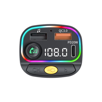 Wiwu Wi-QC031 RGB Bluetooth Transmitter MP3 Type-C and USB-A Car Charger - 5