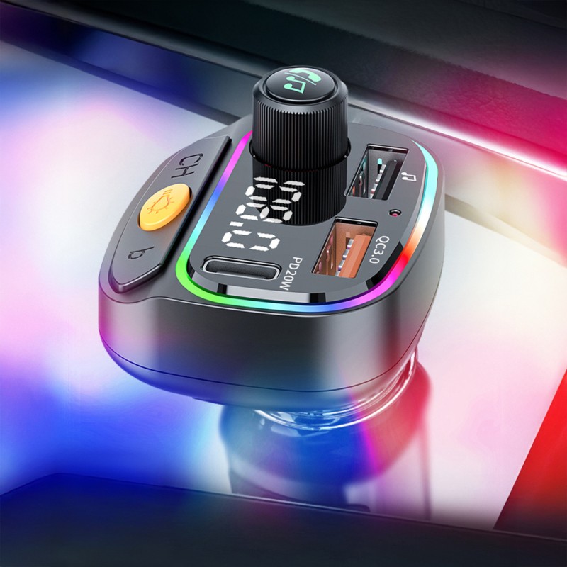 Wiwu Wi-QC031 RGB Bluetooth Transmitter MP3 Type-C and USB-A Car Charger - 8