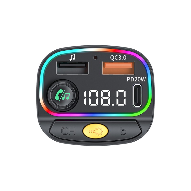 Wiwu Wi-QC031 RGB Bluetooth Transmitter MP3 Type-C ve USB-A Araç Şarjı - 5