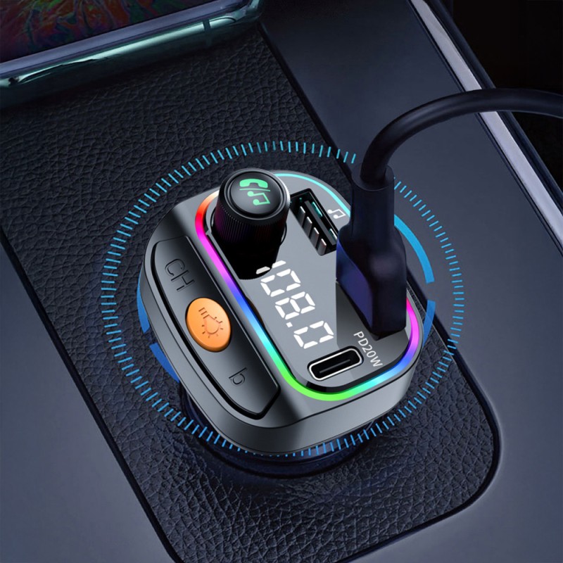 Wiwu Wi-QC031 RGB Bluetooth Transmitter MP3 Type-C ve USB-A Araç Şarjı - 6
