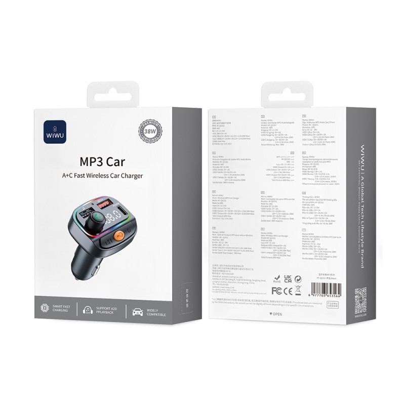 Wiwu Wi-QC031 RGB Bluetooth Transmitter MP3 Type-C ve USB-A Araç Şarjı - 9