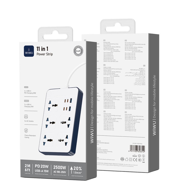 Wiwu Wi-S006 20W GaN Tech Power Strip 11 in 1 Multiple Socket - 6
