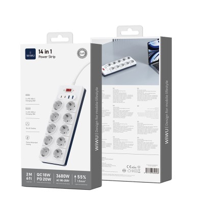 Wiwu Wi-S008 20W GaN Tech Power Strip 14 in 1 Multiple Socket 2M - 5