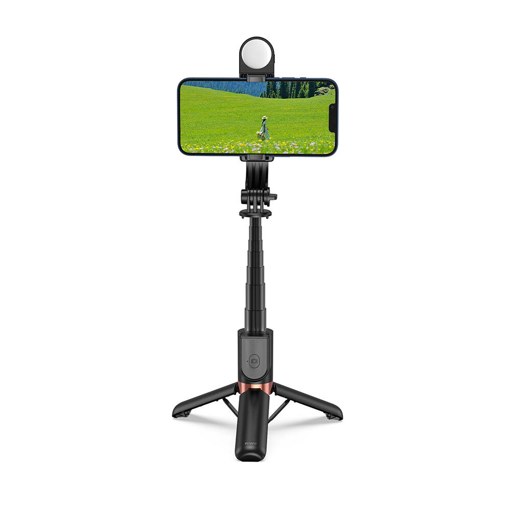 Wiwu Wi-SE011 Dolgu Işıklı Teleskopik Tripod ve Mini Selfie Çubuğu - Siyah