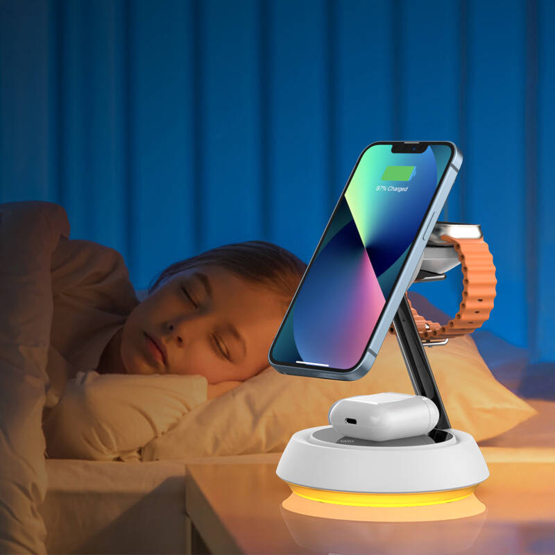 Wiwu Wi-W002 3in1 Hızlı Şarj Özellikli Magnetik Kablosuz Şarj Standı - 6