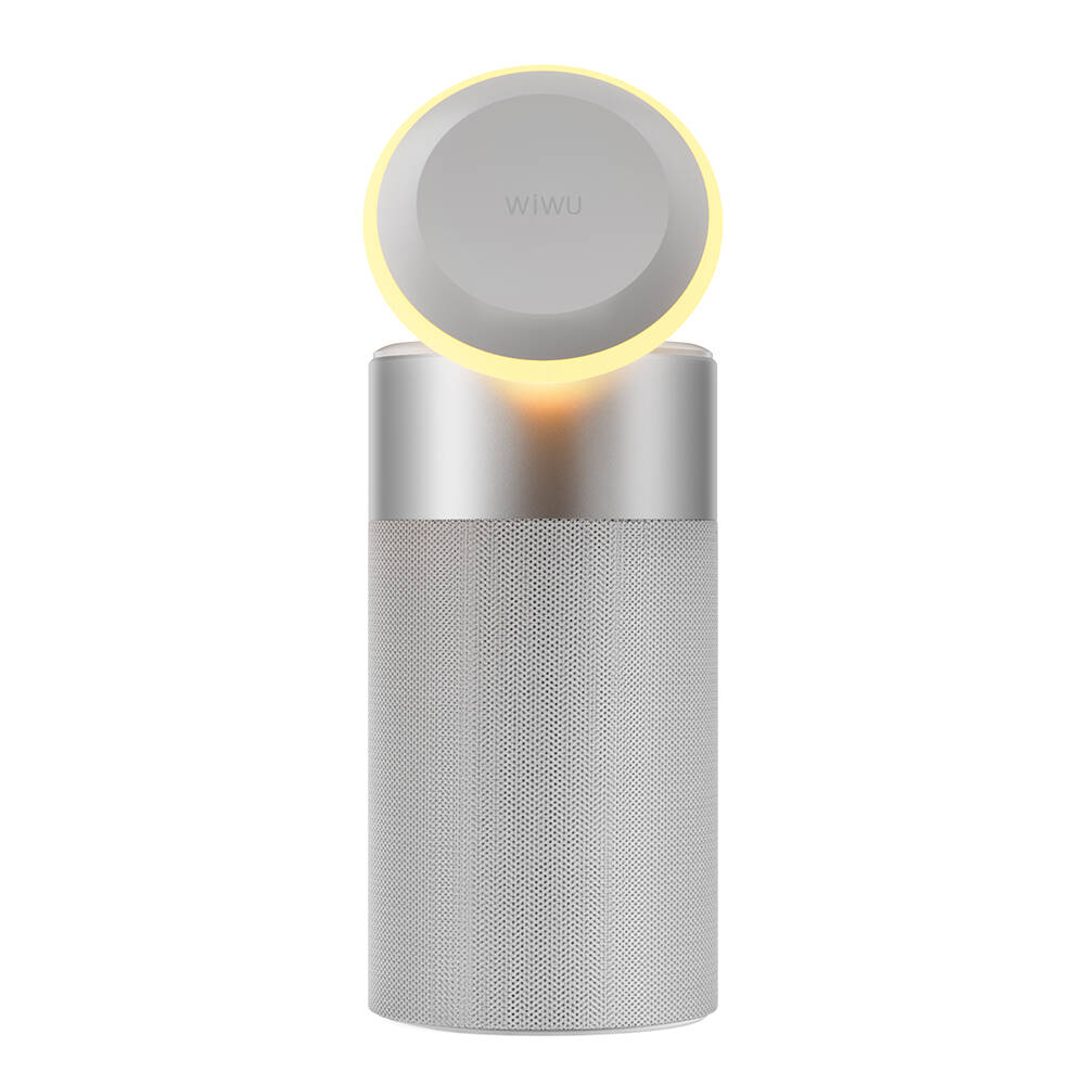 Wiwu Wi-W022 Kablosuz Şarj Standlı Ambiyans Işıklı Bluetooth Speaker Hoparlör - Gümüş