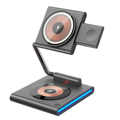 Wiwu Wi-W023 Geek 15W 3in1 Foldable Movable Head Wireless Charging Stand for Phone & Smart Watch & Headphone - Wiwu